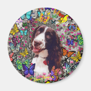 Aimant Madame dans les papillons - chien d'épagneul de