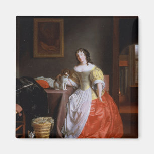 Aimant Madame dans une robe jaune et rouge
