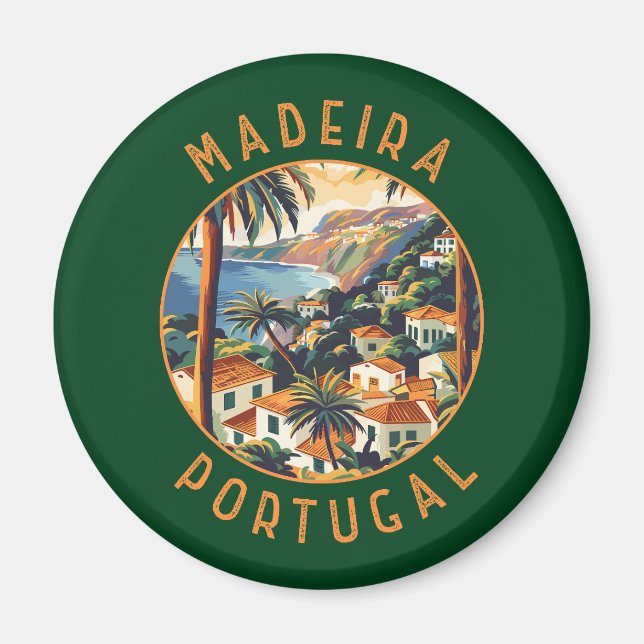 Aimant Madeira Portugal Cercle retro en détresse (Devant)