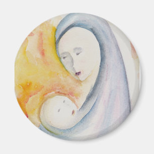 Aimant Madone et Enfant Nativité Moderne Aquarelle