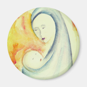 Aimant Madone et Enfant Noël Nativité Aquarelle