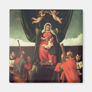 Aimant Madonna et enfant couronnés avec quatre saints,