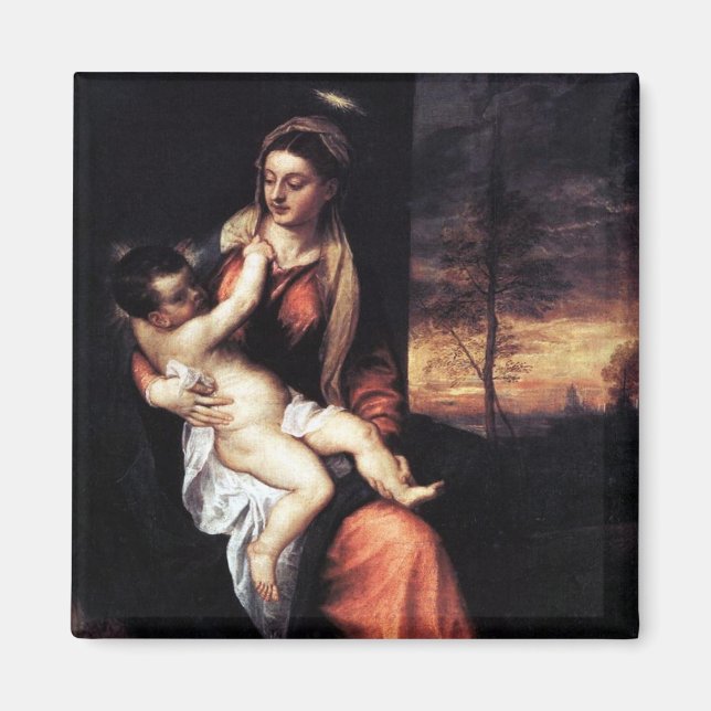 Aimant Madonna et l'enfant dans un paysage nocturne - Tit (Devant)