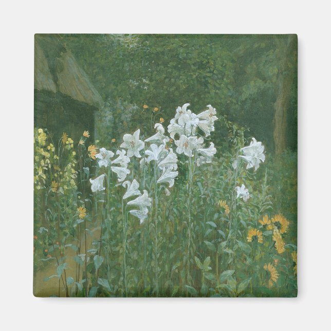 Aimant Madonna Lilies dans un jardin (Devant)