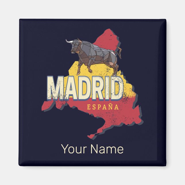 Aimant Madrid Espagne Rétro Carte Région Vintage Bull (Devant)
