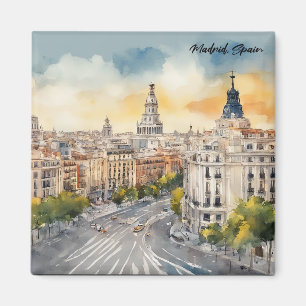 Aimant Madrid Espagne Ville Silhouette Aquarelle Peinture