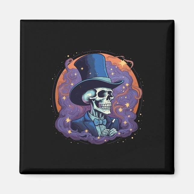 Aimant Magicien Top Hat Stars Smoke Skull Halloween (Devant)