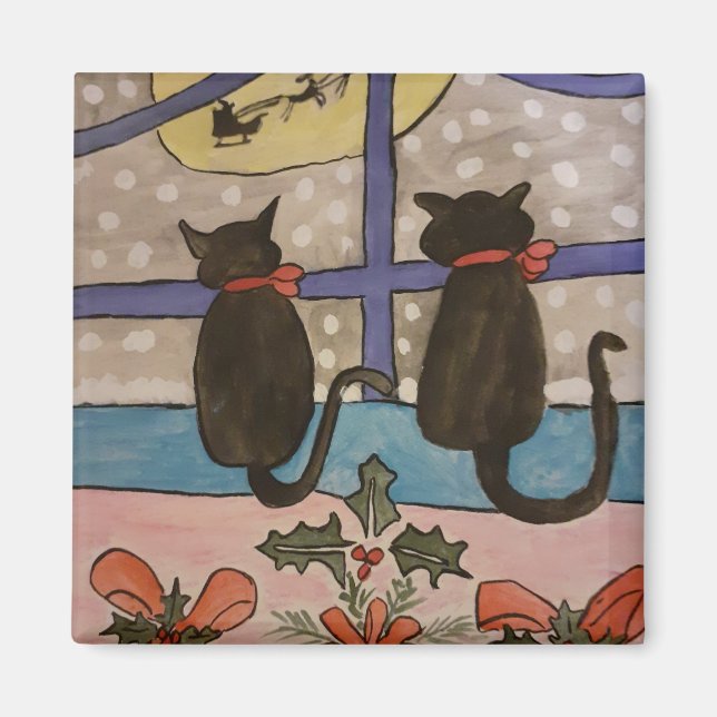 Aimant Magnat de Noël de chat noir (Devant)
