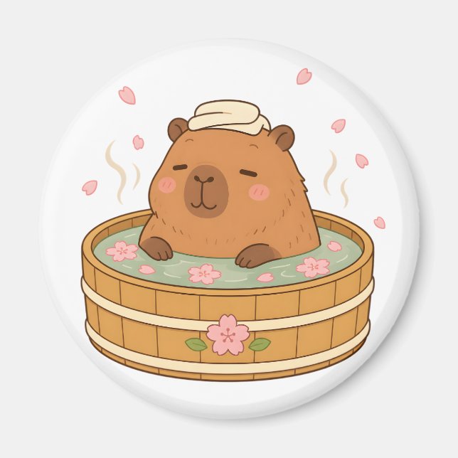 Aimant Magnét Capybara Mignon Sakura Onsen Fleur de Ceris (Devant)
