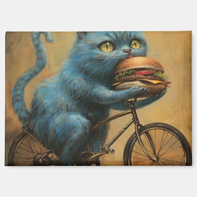 Aimant Magnet\Drôle de Chat Bleu à Vélo avec Géant  (Recto)