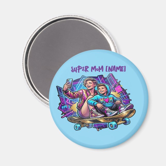 Aimant Magnetic Neon Drive : Art Skateur Mère & Fils (Recto/Verso)