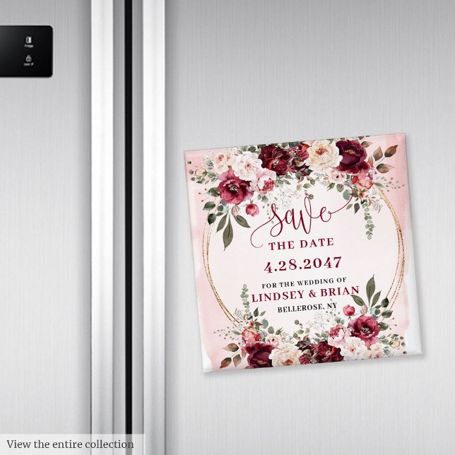 Aimant Magnifique Boho Bourgogne Rose Doré Faire-Part de  (Glamorous Boho Burgundy Blush Gold Save the Date Magnet

)