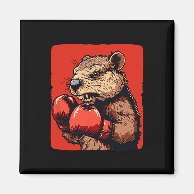 Aimant Magnifique castor de boxe avec gants pour les fans (Devant)