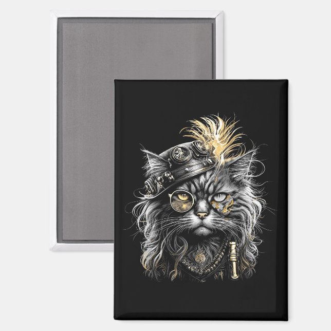 Aimant Magnifique chat Steampunk  (Recto/Verso)