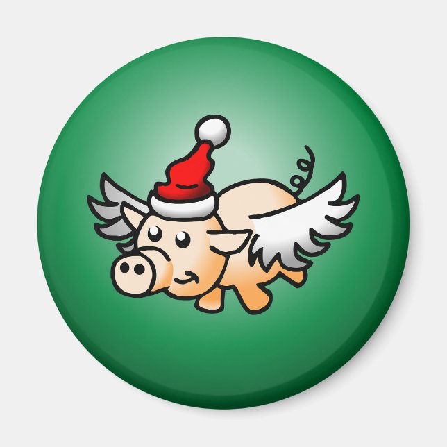 Aimant Magnifique cochon de Noël volant (Devant)