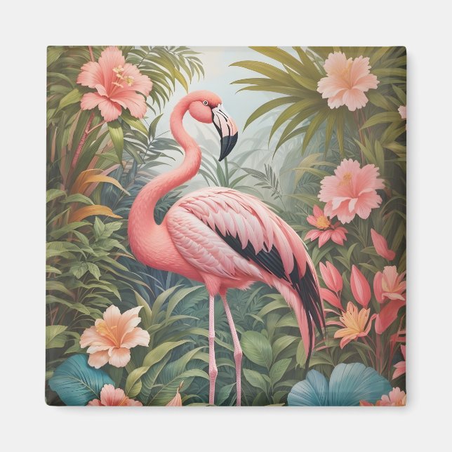 Aimant Magnifique oiseau de Flamant rose rose tropical (Devant)