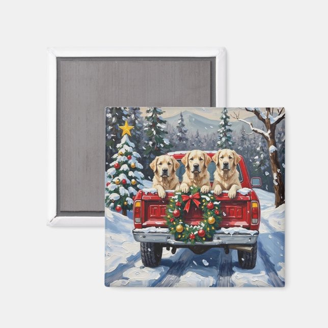 Aimant Magnifiques Pyrénées Noël Camion Rouge Fêtes (Recto/Verso)