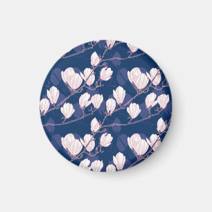 Aimant Magnolia Élégance : Fleur de printemps marine
