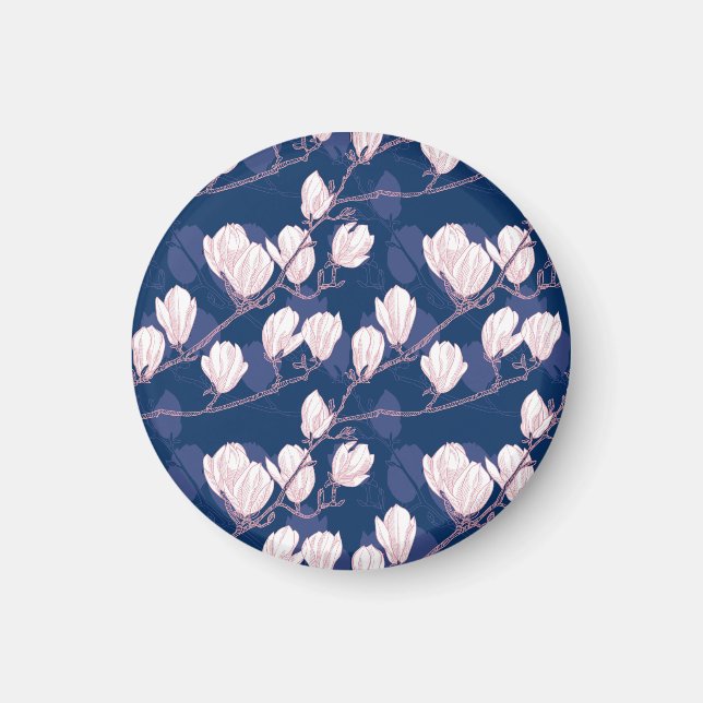 Aimant Magnolia Élégance : Fleur de printemps marine (Devant)