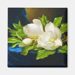 Aimant Magnolias géant sur toile de velours bleu
