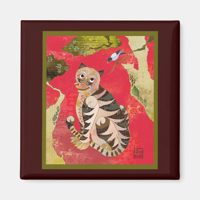 Aimant Magpie et tigre : Art populaire coréen (Devant)