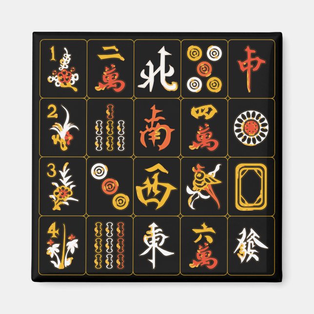 Aimant Mah Jongg noir/orange/jaune (Devant)