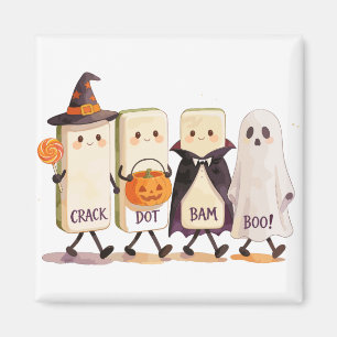 Aimant Mahjong Halloween des fantômes tenant des tuiles e