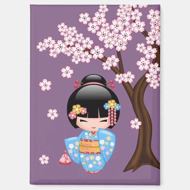 Aimant Maiko Kokeshi poupée mignonne Geisha fille pourpre (Recto)