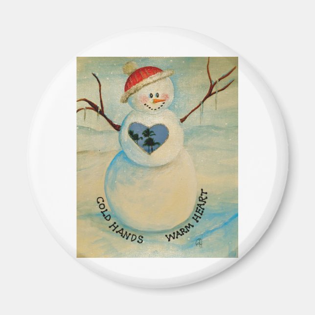 Aimant Main froide, coeur chaud, bonhomme de neige (Devant)