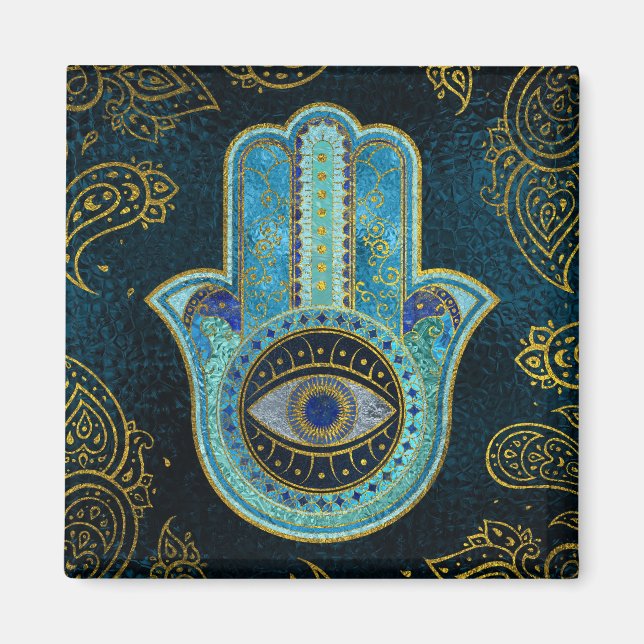 Aimant Main Hamsa décorative avec arrière - plan cachemir (Devant)