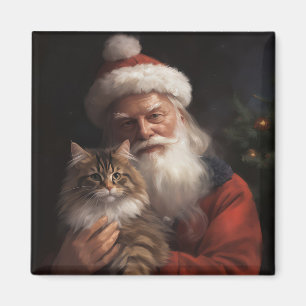 Aimant Maine Coon avec le Père Noël Festif Noël 