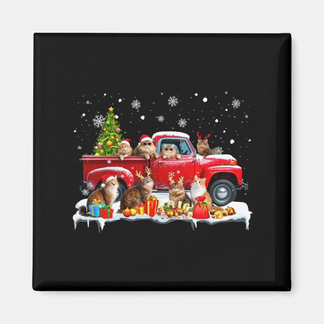 Aimant Maine Coon Cat Red Truck Christmas Tree Santa Ugly (Devant)