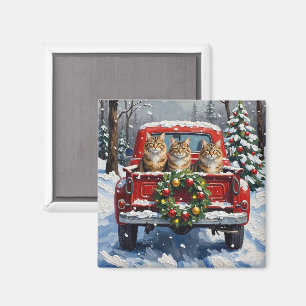 Aimant Maine Coon Noël Camion Rouge Fêtes