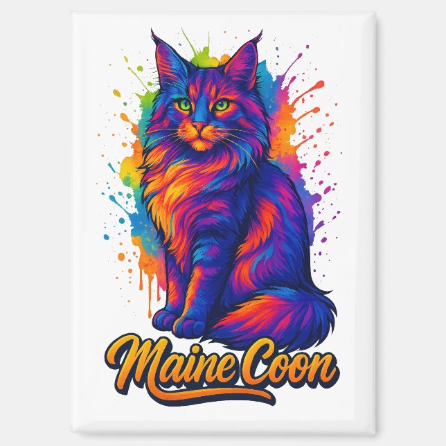 Aimant Maine Coon Pop Art Colorful Cat Illustration (Recto)