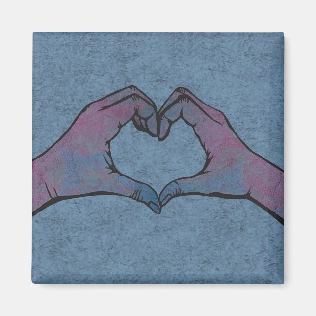 Aimant Mains de coeur sur Arrière - plan bleu (Devant)