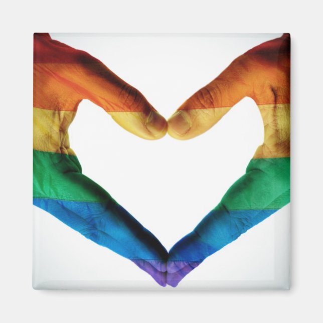 Aimant Mains peintes comme un coeur arc-en-ciel (Devant)