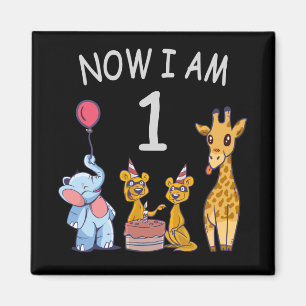 Aimant Maintenant j'ai 1 an 1er anniversaire au zoo