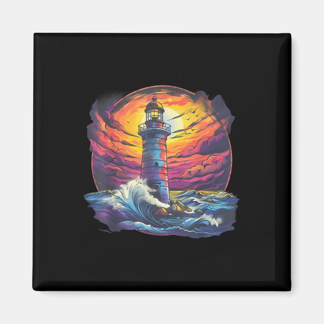 Aimant Maison de bord de mer voile phare bateau plage (Devant)