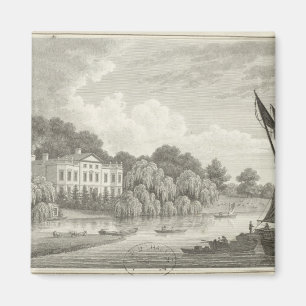 Aimant Maison de campagne avec le lac et les bateaux