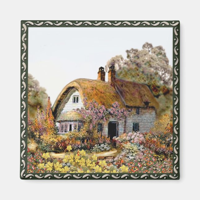 Aimant Maison de campagne peinte à la main (Devant)