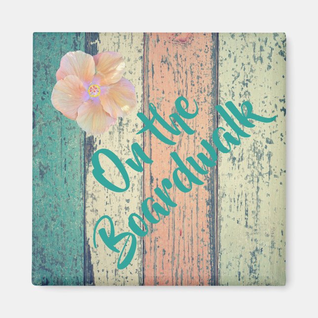 Aimant Maison de plage en bois peint côté océan rayé (Devant)