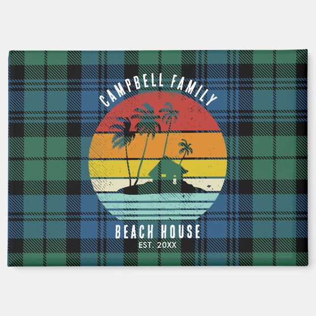 Aimant Maison de plage familiale rustique Palmiers Tartan (Recto)