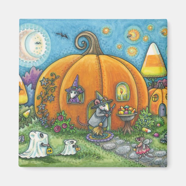 AIMANT MAISON DE SOURIS, TRICK OU TRAÎTRES HALLOWEEN MAGN (Devant)