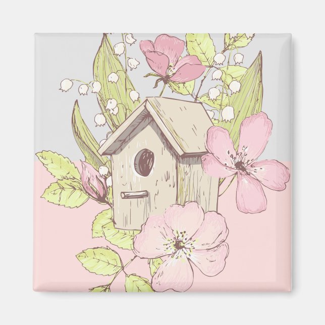 Aimant Maison d'oiseau Floral bloc de couleur (Devant)