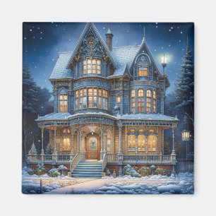 Aimant Maison éclairée le soir de Noël