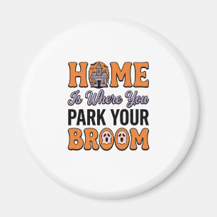 Aimant Maison Halloween Garez Votre Balai Typographie Vin