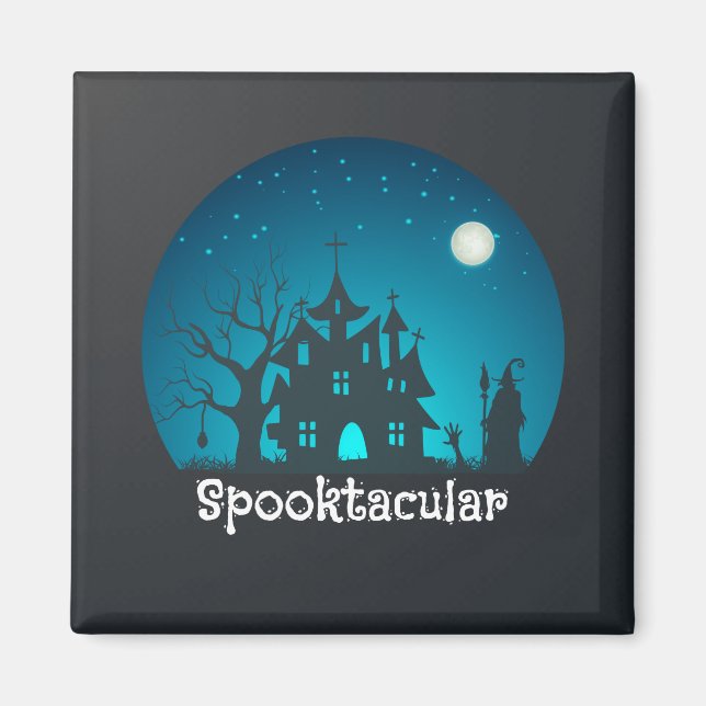 Aimant Maison hantée bleue et noire Spooktacular (Devant)