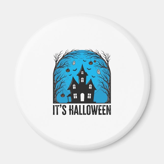 Aimant Maison Hantée Halloween Lune Gravure Vintage Dessi (Devant)
