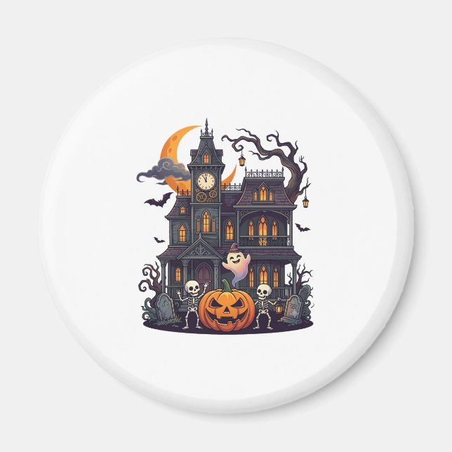 Aimant Maison Hantée Halloween Squelettes Citrouille Fant (Devant)