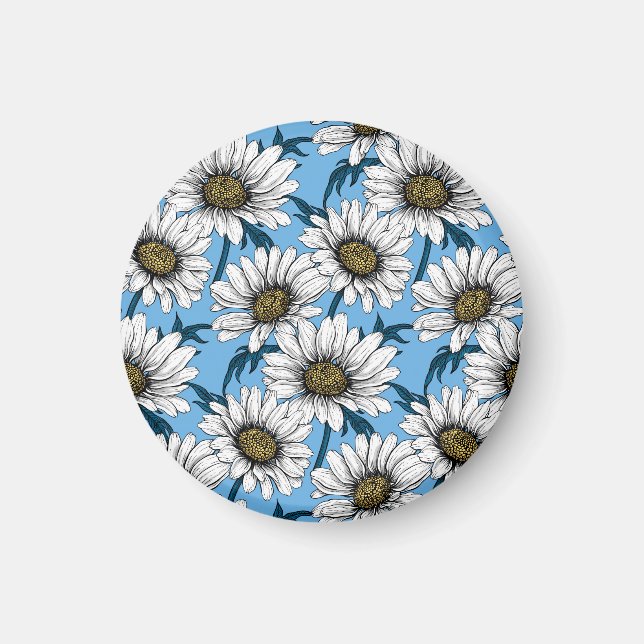 Aimant Maisonnettes, fleurs sauvages sur bleu (Devant)